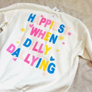 White and colorful “Happiest When Dilly Dallying printed graphic Sweatshirt